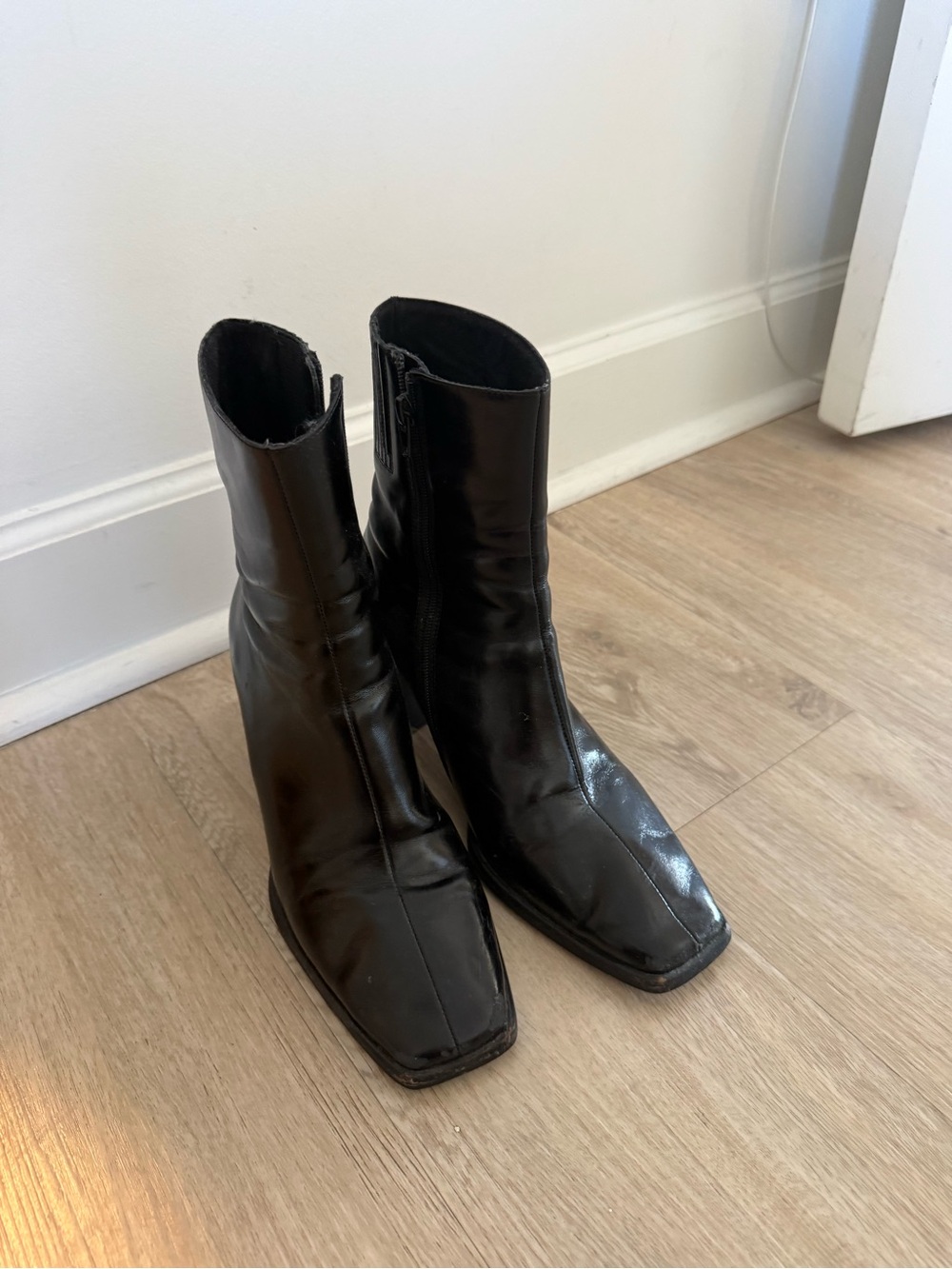 Jeffrey Campbell Black Leather Square-Toe Women's Ankle Boots